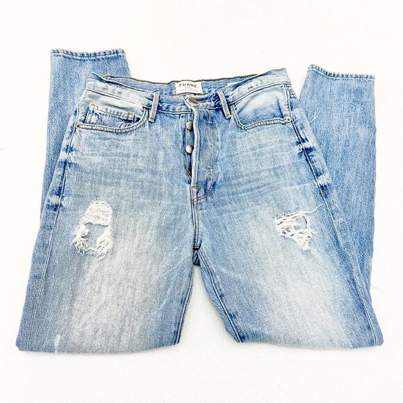 Frame Le Original Skinny Pomdale LOJSK207 Ripped Light Wash Denim Jeans Size 27 - Picture 4 of 8